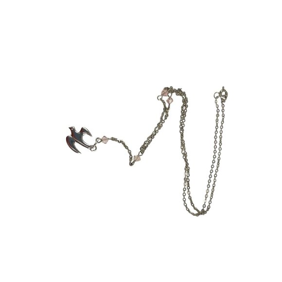 Sterling Silver Dove Pendant Necklace With Pink Crystal Beads & Chain - Picture 7 of 9